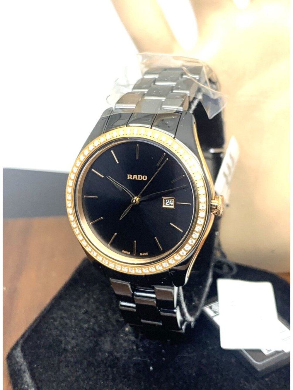 Rado Womens Watch R32123152 Hyperchrome Swiss Quartz Diamond Bezel Black Ceramic